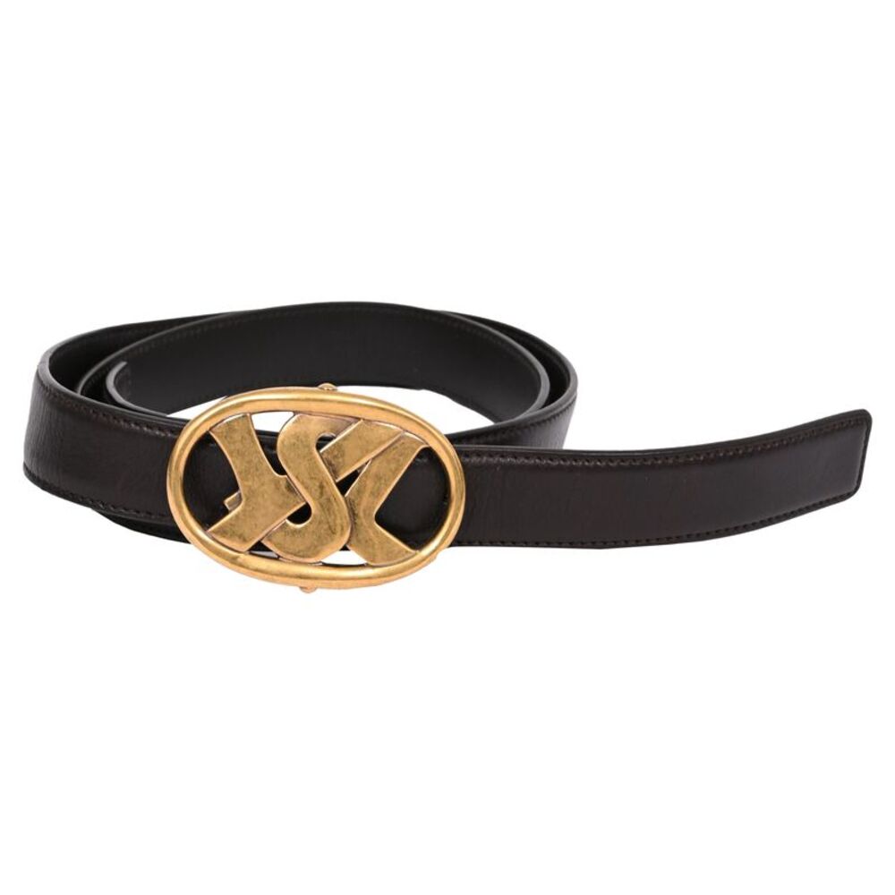 Yves Saint Laurent Brushed Gold-Tone YSL Logo in Black Leather